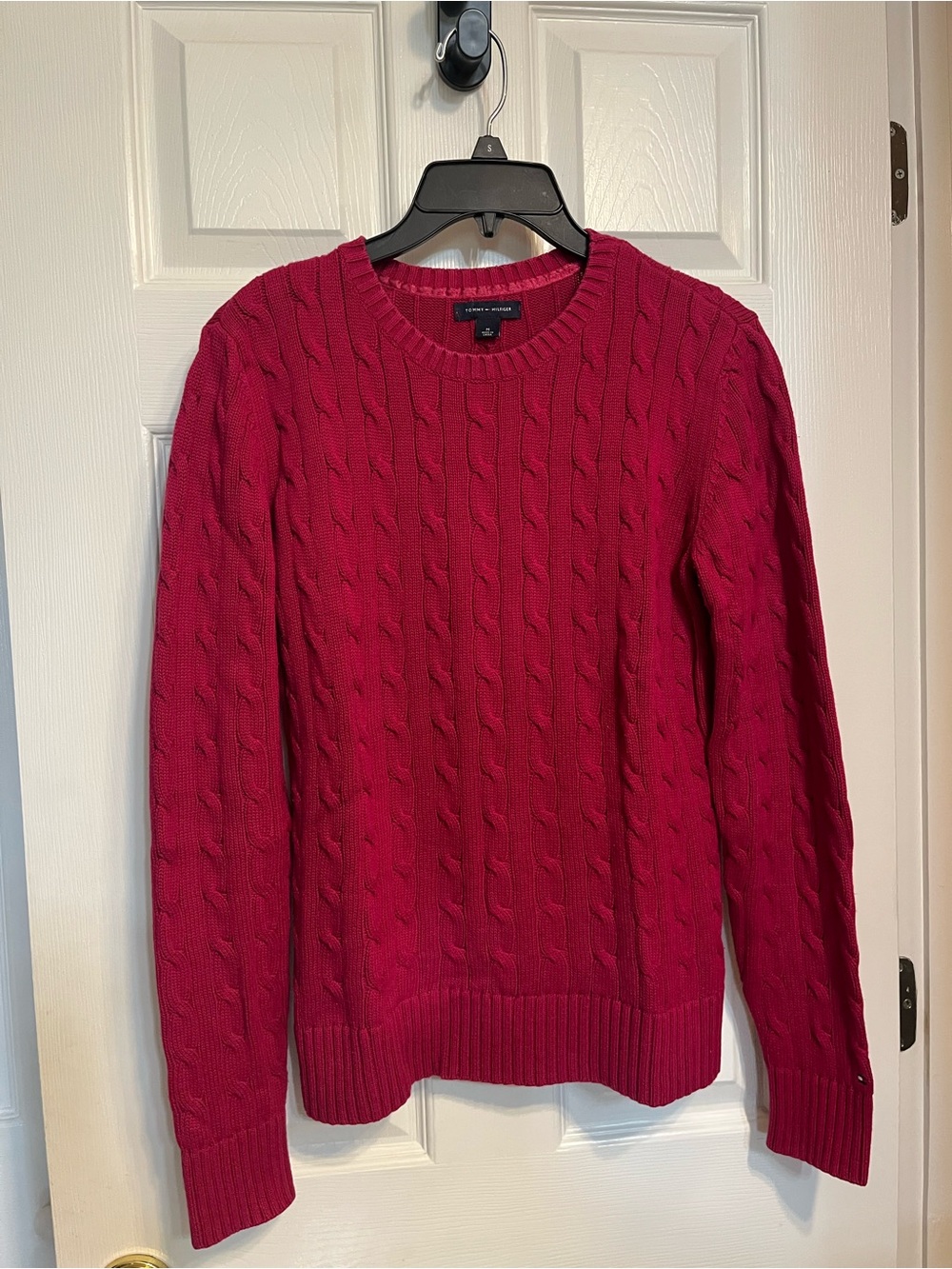 Tommy Hilfiger Cable Knit Crewneck Sweater in Berry Pink Medium